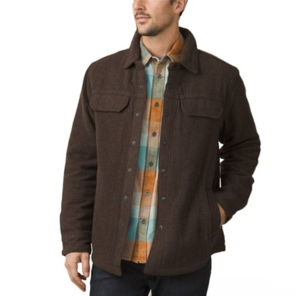 Men's Prana Wooley Shirt Jacket Size Large in Chocolate - Picture 1 of 12